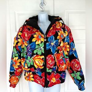 Vintage Obermeyer Jacket Floral Daisy Floral Coat 80’s 90’s Bright Colorful Crop